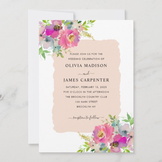 Invitation Mariage de printemps floral rose pâle rose (Devant)