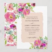 Invitation Mariage de printemps floral rose pâle rose (Devant / Derrière)