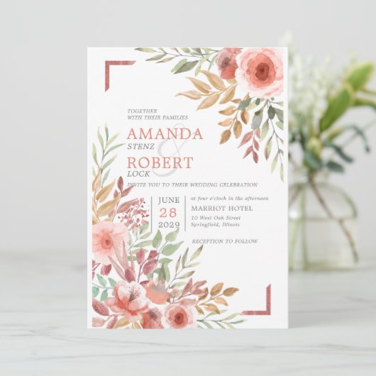 Invitation Mariage de printemps floral rose pastel aquarelle (Debout devant)