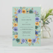 Invitation Mariage de printemps floral sarcelle (Debout devant)