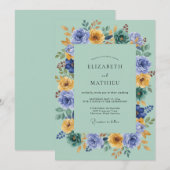 Invitation Mariage de printemps floral sarcelle (Devant / Derrière)