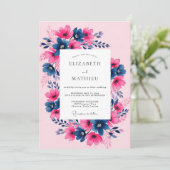 Invitation Mariage de printemps Fuchsia Navy Painterly (Debout devant)