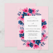 Invitation Mariage de printemps Fuchsia Navy Painterly (Devant / Derrière)