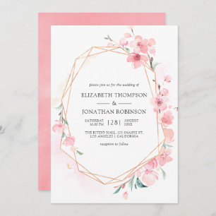 Invitation Mariage de printemps géométrique en fleurs de ceri