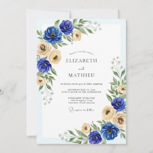 Invitation Mariage de printemps gracieux bleu royal