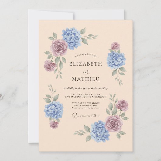 Invitation Mariage de printemps Hydrangea raffiné pêche (Devant)