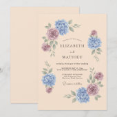 Invitation Mariage de printemps Hydrangea raffiné pêche (Devant / Derrière)