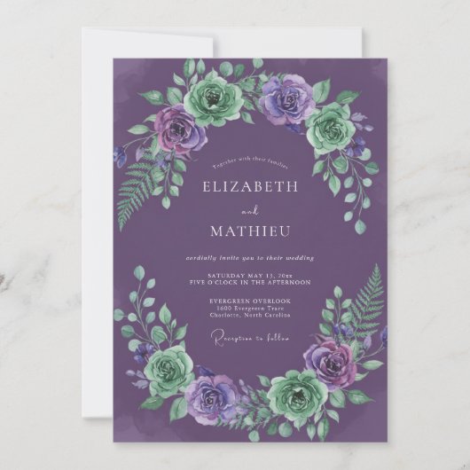 Invitation Mariage de printemps hypnotisant aux tons prune (Devant)