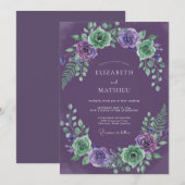 Invitation Mariage de printemps hypnotisant aux tons prune (Devant / Derrière)