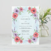Invitation Mariage de printemps illustré bleu pâle (Debout devant)
