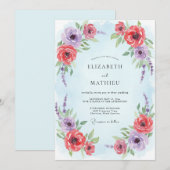 Invitation Mariage de printemps illustré bleu pâle (Devant / Derrière)