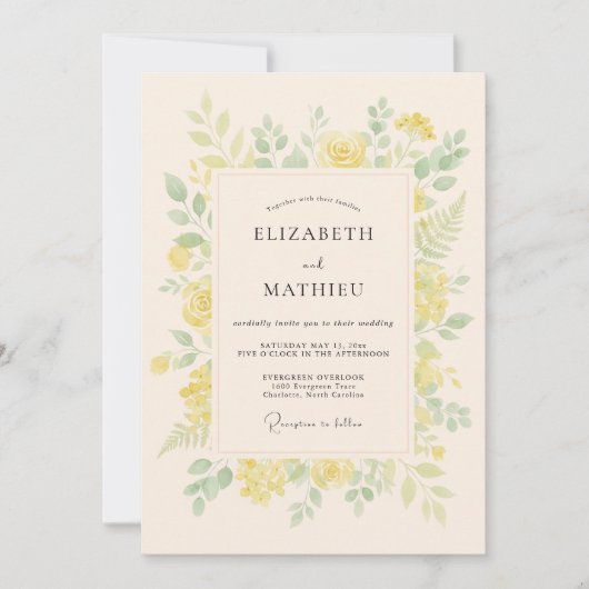 Invitation Mariage de printemps jaune pâle et aéré (Devant)
