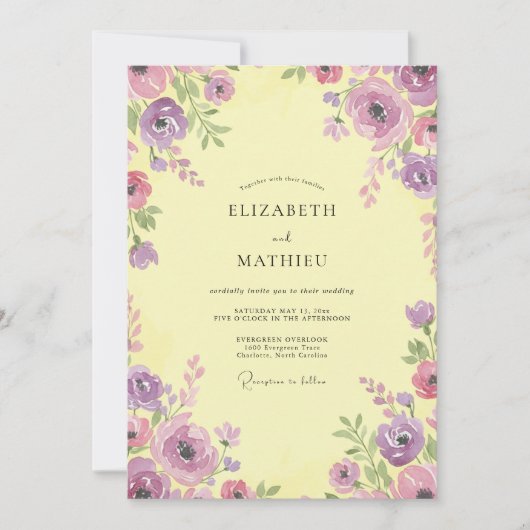 Invitation Mariage de printemps jaune pâle et vif (Devant)