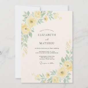 Invitation Mariage de printemps jaune pâle serein