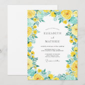 Invitation Mariage de printemps jaune sarcelle vif (Devant / Derrière)