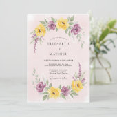 Invitation Mariage de printemps jaune violet brillant (Debout devant)
