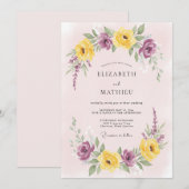 Invitation Mariage de printemps jaune violet brillant (Devant / Derrière)