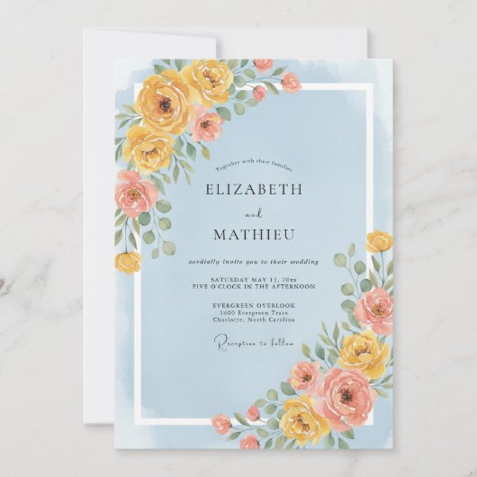 Invitation Mariage de printemps joyeux bleu clair (Devant)