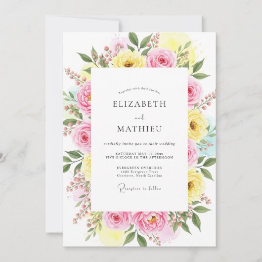 Invitation Mariage de printemps joyeux jaune rose (Devant)