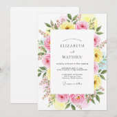 Invitation Mariage de printemps joyeux jaune rose (Devant / Derrière)