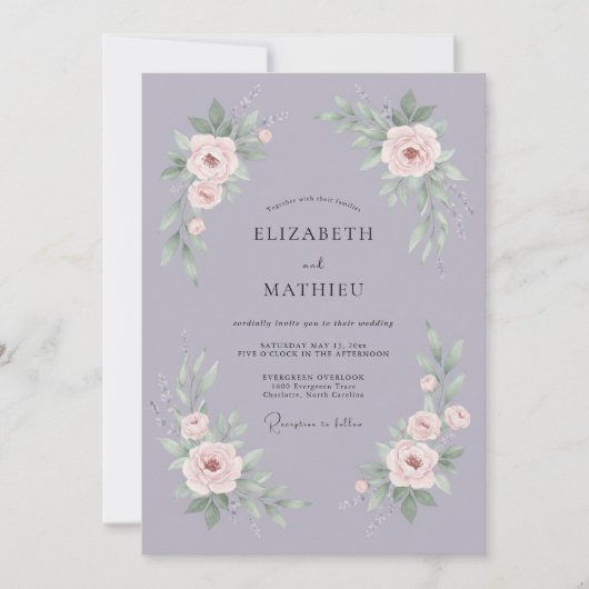 Invitation Mariage de printemps lavande atténué (Devant)