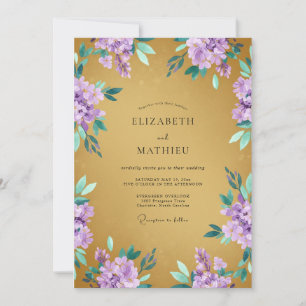 Invitation Mariage de printemps lavande régale doré