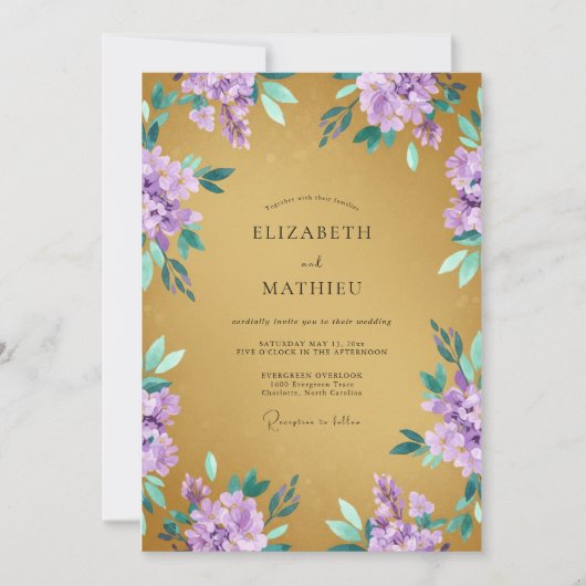 Invitation Mariage de printemps lavande régale doré (Devant)