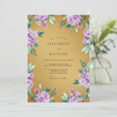 Invitation Mariage de printemps lavande régale doré (Debout devant)