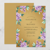 Invitation Mariage de printemps lavande régale doré (Devant / Derrière)