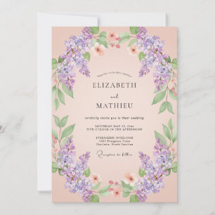 Invitation Mariage de printemps lilas éthéré pêche