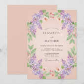 Invitation Mariage de printemps lilas éthéré pêche (Devant / Derrière)