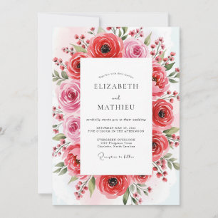 Invitation Mariage de printemps luxuriant cramoisi