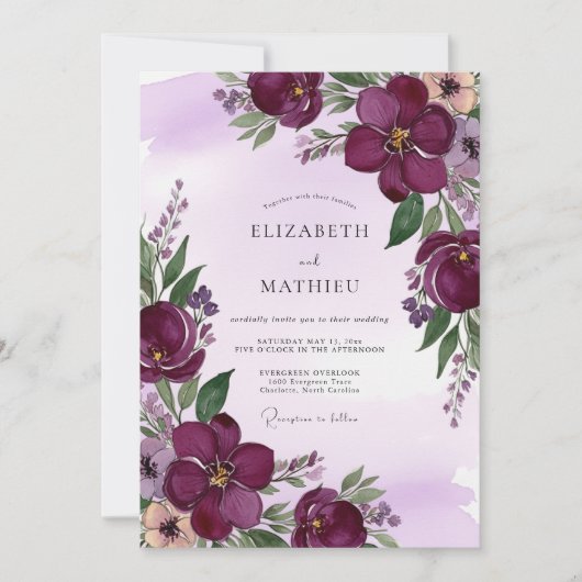 Invitation Mariage de printemps majestueux aux tons prune (Devant)