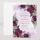 Invitation Mariage de printemps majestueux aux tons prune (Devant / Derrière)