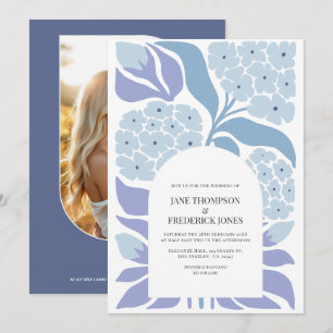 Invitation Mariage de printemps moderne floral abstrait bleu