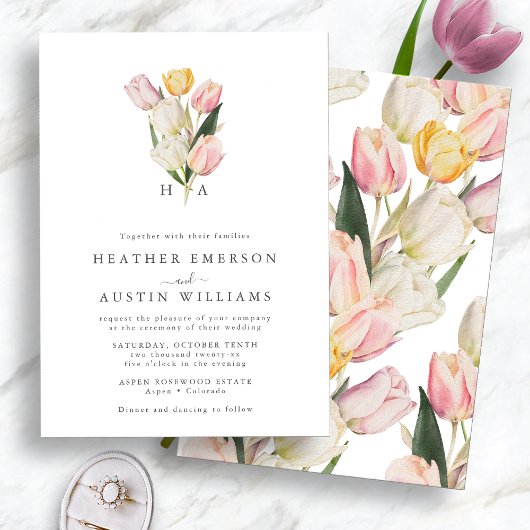 Invitation Mariage de printemps monogramme