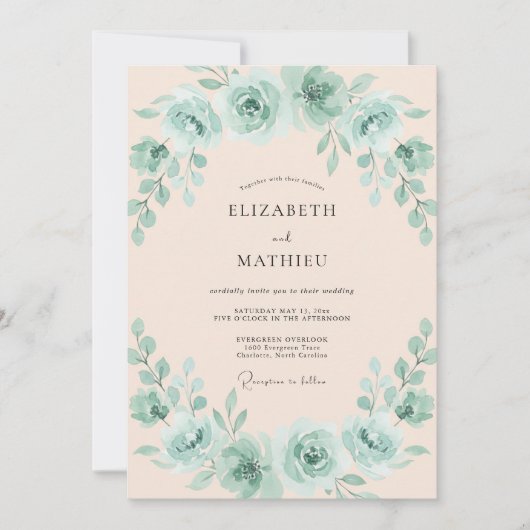 Invitation Mariage de printemps opulent vert menthe (Devant)