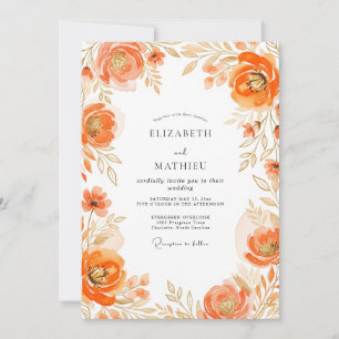 Invitation Mariage de printemps orange orné
