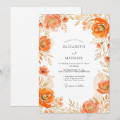 Invitation Mariage de printemps orange orné (Devant / Derrière)