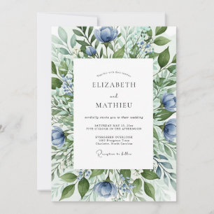 Invitation Mariage de printemps organique bleu ardoise