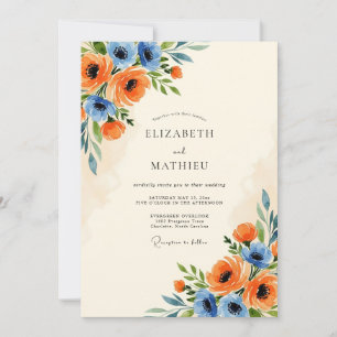 Invitation Mariage de printemps panoramique bleu barbeau mand