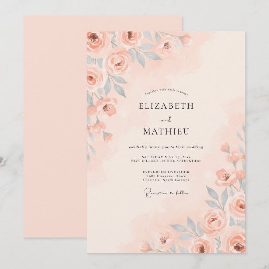 Invitation Mariage de printemps pastel pêche (Devant / Derrière)