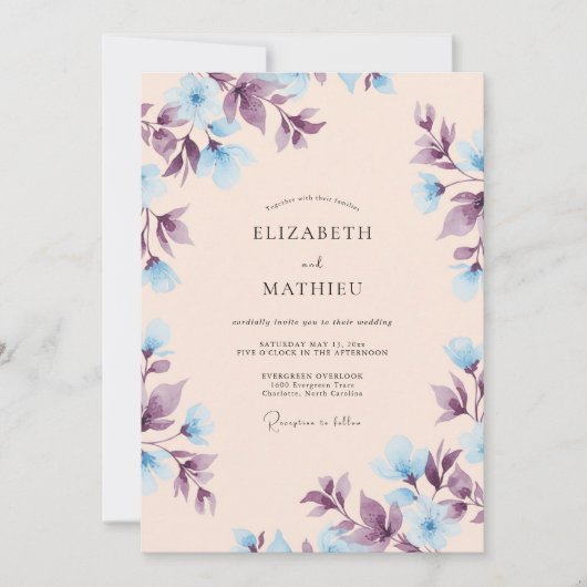 Invitation Mariage de printemps pêche éthéré bleu (Devant)