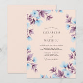 Invitation Mariage de printemps pêche éthéré bleu (Devant / Derrière)
