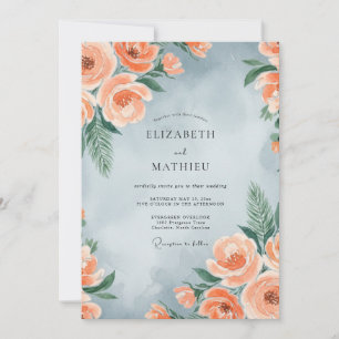 Invitation Mariage de printemps peintre en bleu poussiéreux e