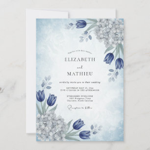 Invitation Mariage de printemps poétique bleu acier