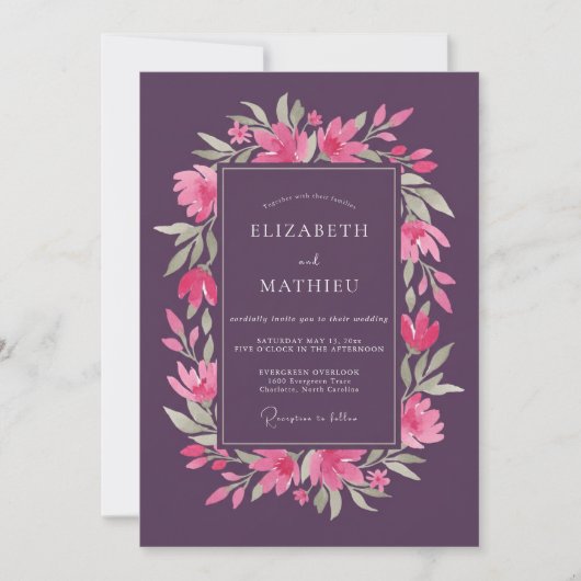 Invitation Mariage de printemps poétique prune (Devant)