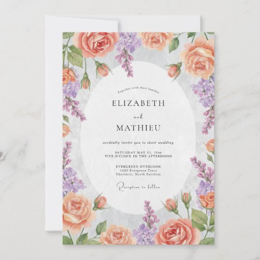 Invitation Mariage de printemps poli Abricot (Devant)