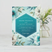 Invitation Mariage de printemps poli sarcelle (Debout devant)