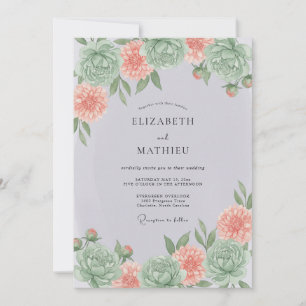 Invitation Mariage de printemps poli vert menthe et pêche